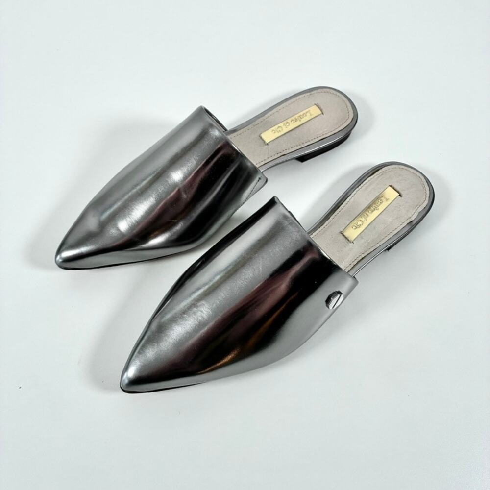 Louise et Cie Metallic Silver Chrome Point Toe Mules - Size 8M; EU38.5